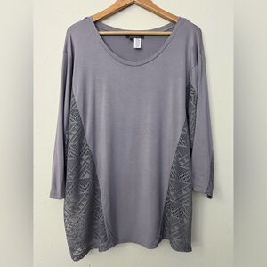 Gray Women's Top with Lace Accents